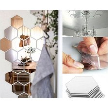 TrentCo 12 Adet Orta Boy Yapışkanlı Dekoratif Akrilik Ayna Altıgen - Lisinya