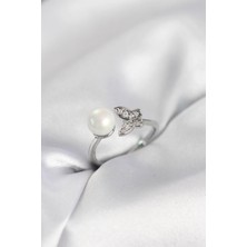 Erbilden Erb Kelebek Incili Model Gümüş Renk Zirkon Taşlı Kadın Yüzük