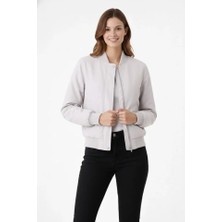 Gökyüzü Moda Premium Bomber Ceket Çıtçıt Kapamalı, Ribana Manşetli, Astarlı, Regular Fit Mont - Beyaz