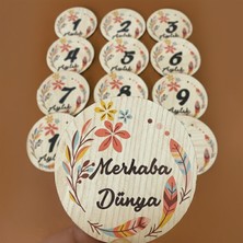 Wood Design World Ahşap Bebek Anı Kartları 13 Parça - Aylık Gelişim Takip Fotograf Kartı Seti -  Aylık Kartları Boho Çiçekli Konsept