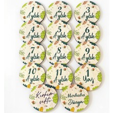 Wood Design World Ahşap Bebek Aylık Gelişim Kartları 14 Parça Set - Safarili Bebek Hatıra Kartı - 1 Yaş ve Kırkım Çıktı Hediyelik-Anıkartları