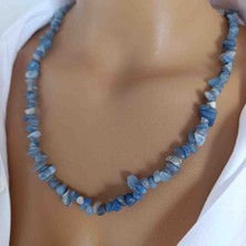 Mga Doğaltaş Kadın Doğal Taş Kolye Akuamarin Taşı Kırıktaş – Çelik Papağan & Uzatma Zincirli – 45-55 cm – Sertifikalı – Mdf Hediye Kutulu