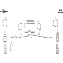 Özgürce Kia Sportage 2011-2016 Alüminyum Ön Torpido Kaplama 15 Parça Set