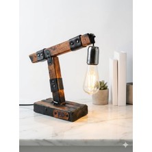 Yediotuz Digital Pazarlama Endüstriyel Masif Ahşap & Gerçek Deri Masa Lambası (Özel Tüp Rustik Ampul Dahil)