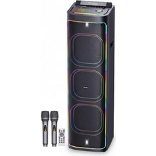 Başkenttekno 2272 Dijital LED Göstergeli Çift Kablosuz Mikrofonlu Rgb Tws Üçlü 12 Inç Stereo Bass Kablosuz Karaoke Hoparlör