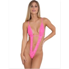 Giyim Fantezi Pembe Dantelli Arkası Açık Seksi Gecelik