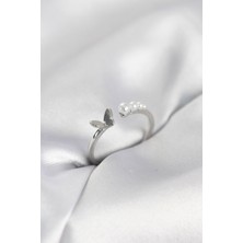 HERŞEYBURDAMODA Incili Model Gümüş Renk Pirinç Kadın Yüzük