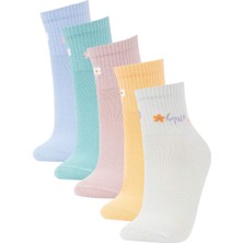 DeFacto Kadın Slogan Baskılı Rahat Lastikli 5'li Pamuklu Soket Çorap Z7505AZNS