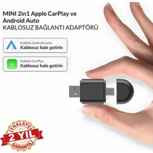 Özgürce Mini Kablosuz Carplay Adaptörü, USB ve Type-C, Ios ve Android Uyumlu