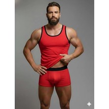 Giyim Erkek Kırmızı Tank Top Boxer Takımı