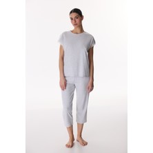 Penti Gri Melanj Chloe Kapri Dantelli Kısa Kollu Pijama Takımı
