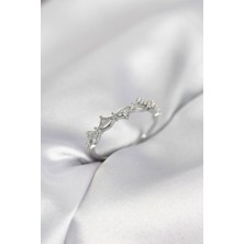 Pazarcan Zirkon Taşlı Pirinç Gümüş Renk Kadın Yüzük