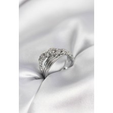 Pazarcan Gümüş Renk Zirkon Taşlı Zincir Model Kadın Yüzük