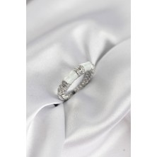 Pazarcan Zirkon Taşlı Kemik Model Gümüş Renk Kadın Yüzük