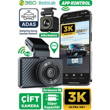 Özgürce 360° Gelişmiş Araç Içi Kamera, 3k Qhd, Gece Görüş, Gps ve Wi-Fi Özellikli