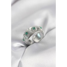 Pazarcan Yeşil Zirkon Taşlı Gümüş Renk Kadın Yüzük