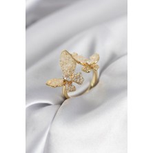 Pazarcan Gold Renk Beyaz Model Zirkon Taşlı Kadın Yüzük