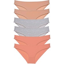 Giyim 6 Adet Süper Eko Set Likralı Kadın Slip Külot Ten Gri Pudra