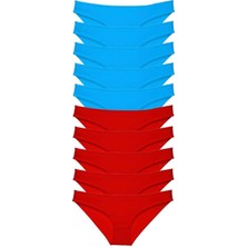 Giyim 10 Adet Süper Eko Set Likralı Kadın Slip Külot Kırmızı Mavi