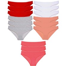 Giyim 15 Adet Süper Eko Set Likralı Kadın Slip Külot Kırmızı Gri Beyaz Pudra Fuşya