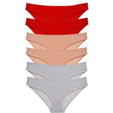 Giyim 6 Adet Eko Set Likralı Kadın Slip Külot Kırmızı Ten Gri