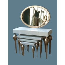 Normadia Modern Oval Ayna ve Dresuar Takımı, Beyaz ve Gold Detaylı Design