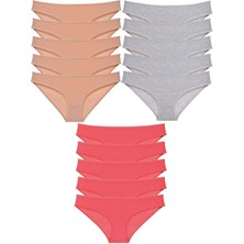 Giyim 15 Adet Süper Eko Set Likralı Kadın Slip Külot Ten Gri Fuşya