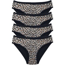Giyim 4 Adet Leopar Desenli Likralı Yumuşak Dokulu Kadın Slip Külot