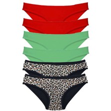 Giyim 6 Adet Likralı Kadın Slip Külot Leopar Kırmızı Yeşil