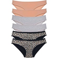 Giyim 6 Adet Likralı Kadın Slip Külot Leopar Ten Gri