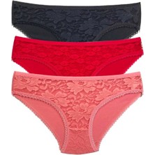 Giyim 3 Adet Önü Dantelli Transparan Kadın Slip Külot S81