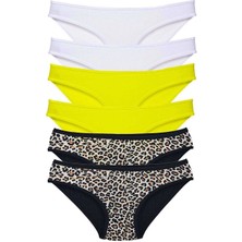 Giyim 6 Adet Likralı Kadın Slip Külot Leopar Beyaz Sarı