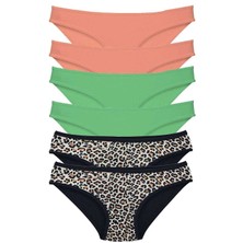 Giyim 6 Adet Likralı Kadın Slip Külot Leopar Pudra Yeşil