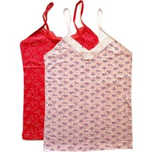 Giyim 2 Adet Kadın Askılı Desenli Atlet Dantelli Empirme Pamuklu Penye D9-10