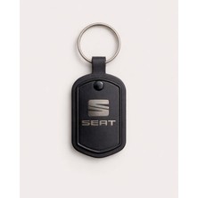 Seat Logolu Siyah Deri Anahtarlık – Lazer Kazıma Metal Logo – Şık ve Dayanıklı Oto Anahtarlık Aksesuarı