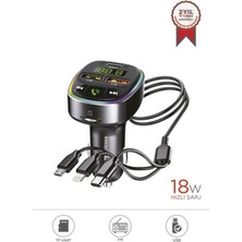 Özgürce Hızlı Araç Şarj Cihazı USB Type-C Tf Kart Destekli Fm 18W Siyah