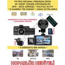Özgürce F6 Pro Serisi 1080P 4K Full Hd 3 Kameralı Wi-Fi Gps Gece Görüş Iç Araç Kamerası
