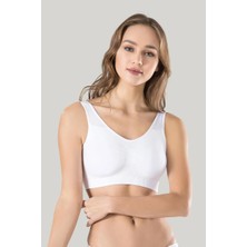 Giyim Kadın Beyaz Kalın Askılı Çıkarılabilir Pedli Örme Seamless Dikişsiz Basic Büstiyer