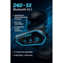 Özgürce D60-5X Bluetooth 5.3 Motosiklet Interkom Ipx7 Su Geçirmez, USB Şarjlı