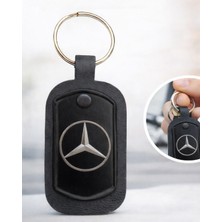 Mercedes Logolu Siyah Deri Anahtarlık – Lazer Kazıma Metal Logo – Premium ve Dayanıklı Oto Anahtarlık