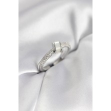 Callerrons Accessories Zirkon Taşlı Sedefli Gümüş Renk Kadın Yüzük - EBJ260214W39535