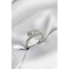 Callerrons Accessories Yılan Model Gümüş Renk Zirkon Taşlı Kadın Yüzük - EBJ260214W39584