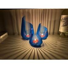 Ms Müzik Mumluk 3 Lu Set Ozel Tasarim Dekoratif Obje Mavi Renk