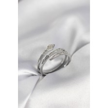 Callerrons Accessories Yılan Model Gümüş Renk Zirkon Taşlı Kadın Yüzük - EBJ260214W39574