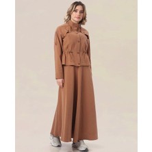 Berelance 7058 Önden Çıtçıt Düğmeli Beli Lastikli Kloş Etekli Takım #10-25#