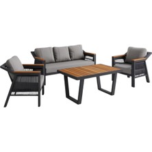 Hier Zera Plus 3+1+1+Orta Sehpa A Alüminyum İskeletli  Su itici Kumaşlı İroko Bahçe Takımı Bahçe Mobilyası Balkon Mobilyası