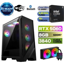 MSI Şafak-Gaming Pc | Yapay Zeka Destekli |intel Core Ultra 5 245KF | Rtx 5060 8gb | 32 GB Ddr5 Ram | H810 Anakart | 1tb Nvme 5000 4000 | 240MM Sıvı Soğutma -