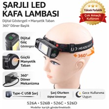 farissu 3’ü 1 Arada Şarjlı LED Kafa ve Tamir Lambası - Manyetik Tabanlı, 360° Döner Başlıklı ve Dijital Göstergeli