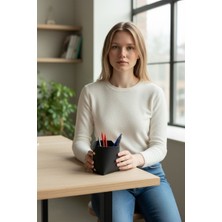 Plush Studio İstanbul Açılır Suni Deri Masaüstü Kalemlik Organizer – Altın Klips Detaylı Minimalist Şık Tasarım 10X8 cm
