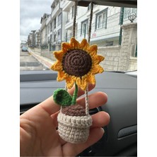 Özgürce El Emeği Ayçiçeği Amigurumi Araba Süsü, Hediye ve Ayna Süsü